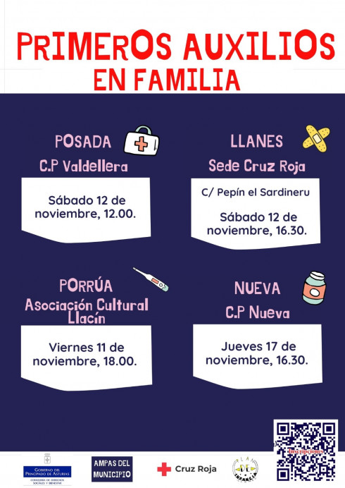 Talleres de Primeros auxilios en familia en Llanes, Nueva, Posada y Porrúa.