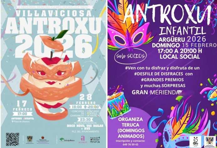 Villaviciosa y Argueru celebran el Antroxu 2026 con teatro, desfiles, música y actividades infantiles
