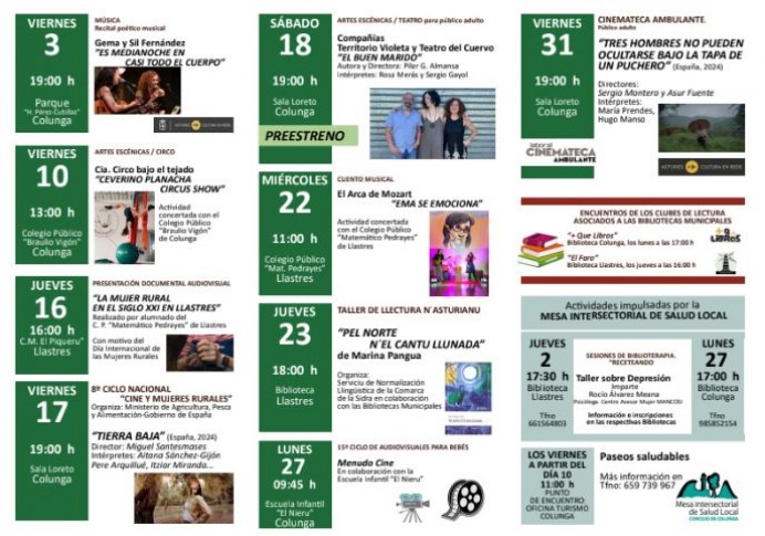 Colunga ofrece en octubre una agenda cultural diversa con teatro, cine, música y talleres