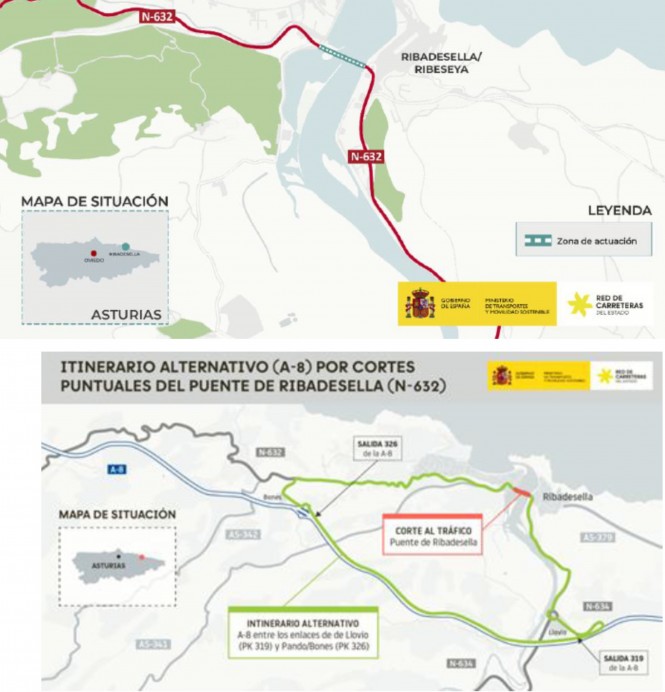 Corte total de tráfico en Ribadesella por las obras del puente de la N632 este 19 de marzo