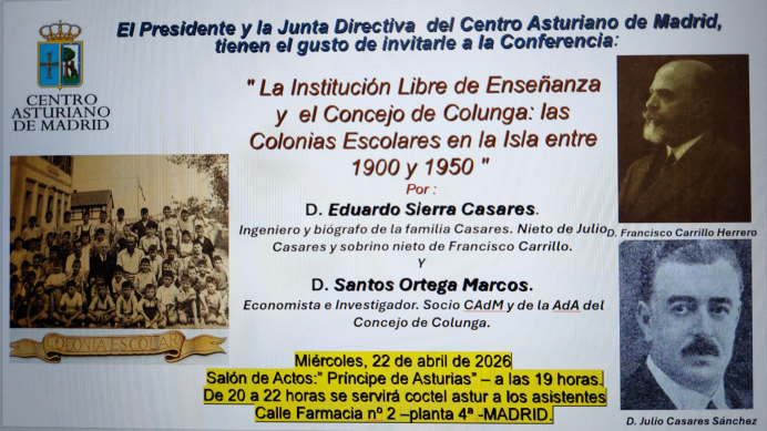 El Centro Asturiano de Madrid acoge una conferencia sobre las colonias escolares de Colunga y su situación actual