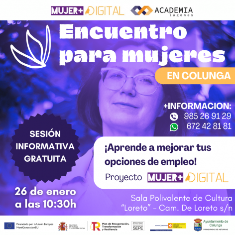 Sesión informativa gratuita sobre el proyecto Mujer Digital en la sala Loreto de Colunga