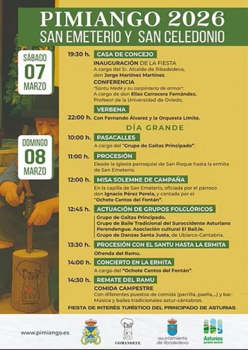 Pimiango celebra la fiesta de Santu Medé y San Celedonio 2026 con peregrinación y romería en Ribadedeva