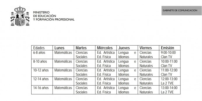 El Ministerio de Educación impartirá clases en Clan y La 2