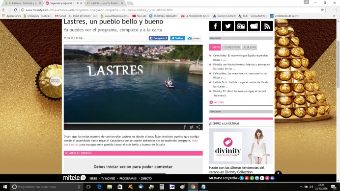 Luce tu pueblo de Ferrero Rocher: Programa emitido sobre Lastres, desglosado en contenidos, ¡que no decaiga!