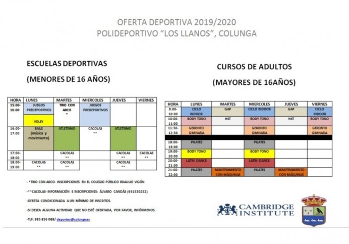 Oferta deportiva 2019/2020 en Colunga (Revisada)