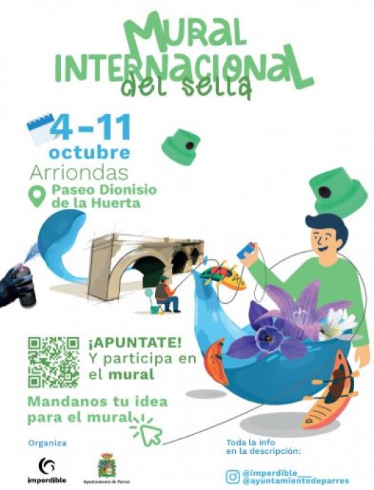 Arriondas estrena un mural participativo en los muros de defensa frente a inundaciones