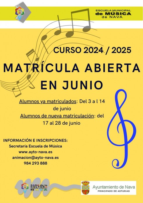 Plazo de matrícula de la Escuela Municipal de Música de Nava para el curso 2024-2025