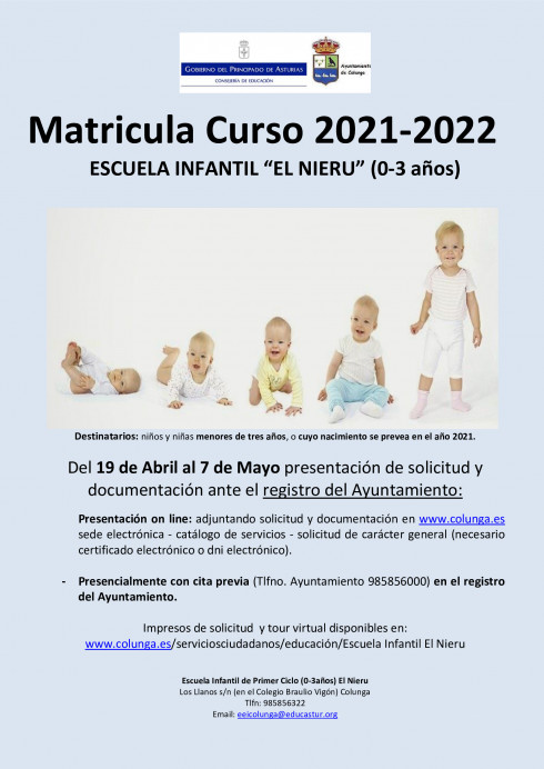 Matrícula 2021-22 Escuela de 0 a 3 El Nieru - Colunga