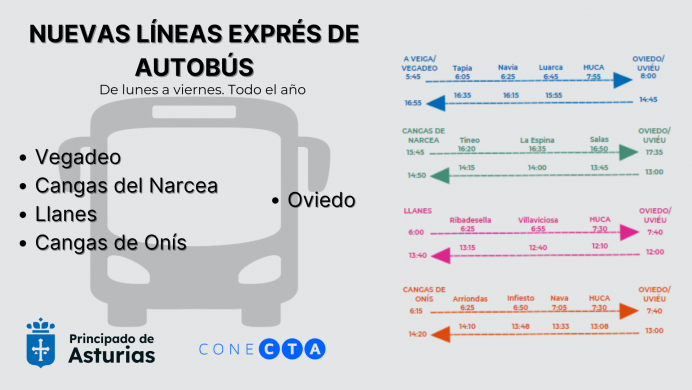 Nuevas líneas exprés de autobús a Oviedo desde Cangas de Onís, Llanes, Vegadeo y Cangas del Narcea