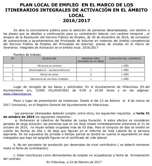 Plan de Empleo 2017 del Ayto de Villaviciosa