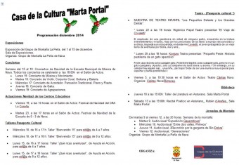 Programación del mes diciembre en la Casa de Cultura 