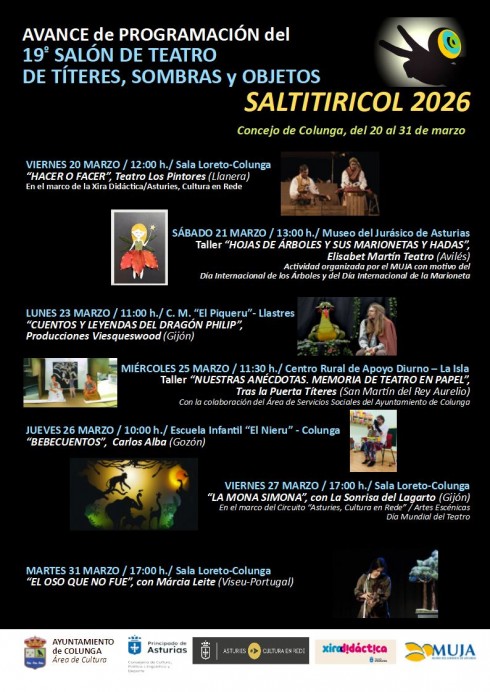 Colunga avanza la programación del 19 Salón de Teatro de Títeres, Sombras y Objetos SALTITIRICOL 2026