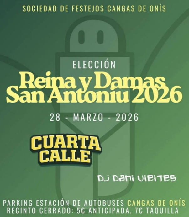 Cangas de Onís celebra la elección de la reina y damas de San Antoniu 2026 el 28 de marzo
