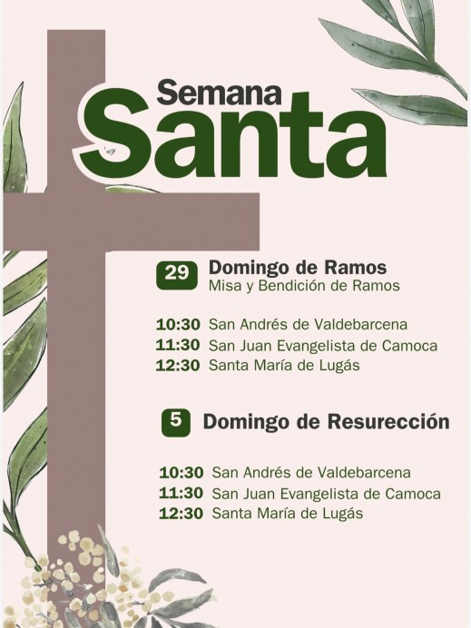 La Semana Santa llega a Lugás, Camoca y Valdebárcena con celebraciones del Domingo de Ramos y Resurrección