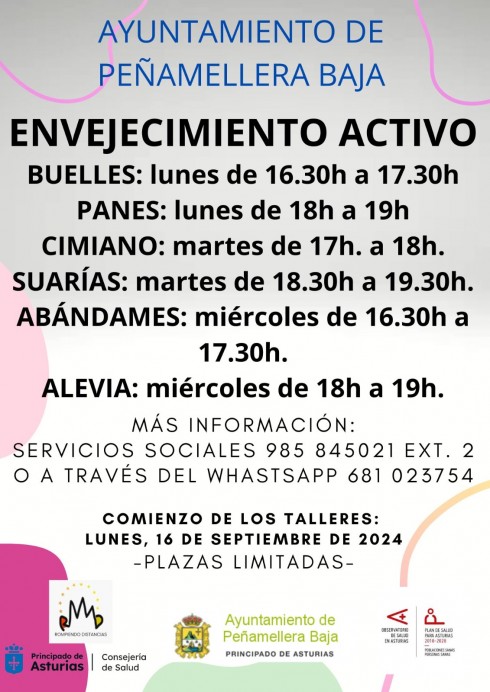 Peñamellera Baja invita a sus talleres de envejecimiento activo a partir del 16 de septiembre
