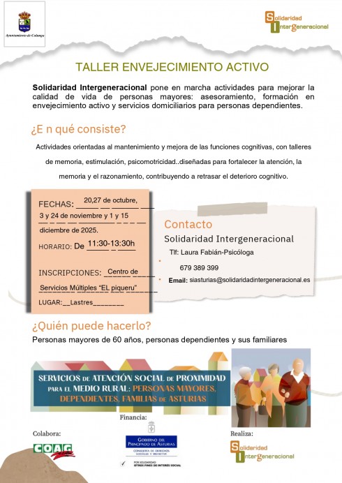 Lastres acoge el Taller de Envejecimiento Activo para promover la salud cognitiva de las personas mayores