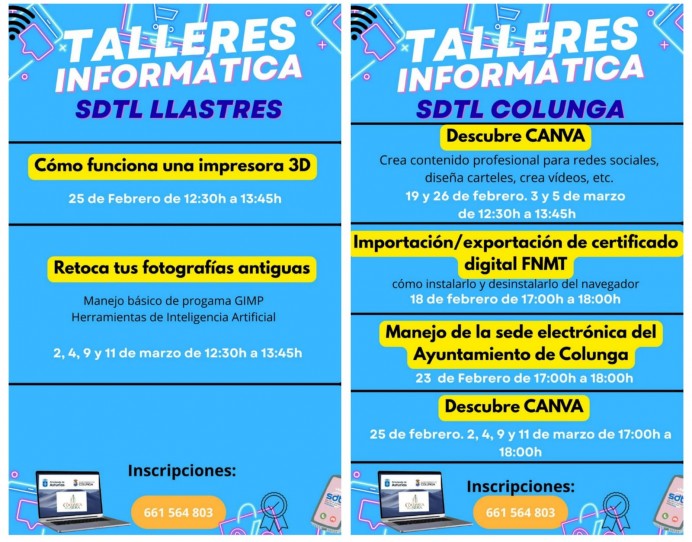 La SDTL de Colunga y Llastres ofrecen nuevos talleres de informática sobre impresión 3D, Canva y administración electrónica