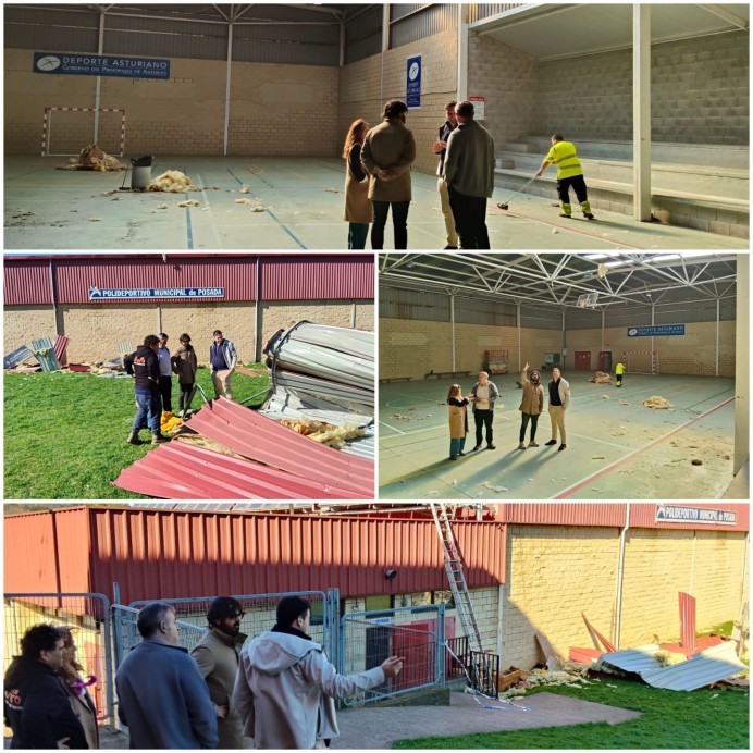 El alcalde de Llanes supervisa los daños del temporal en el Polideportivo de Posada y en varios puntos del concejo