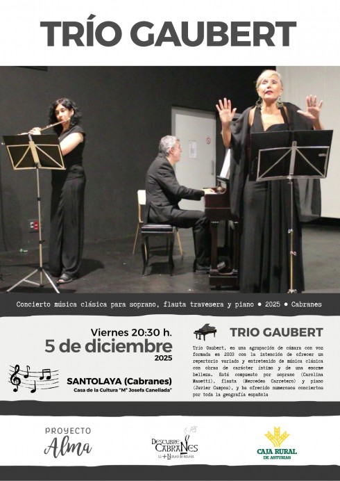Trío Gaubert ofrece un concierto de música clásica en Santolaya de Cabranes este 5 de diciembre