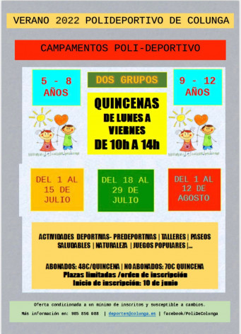 Campamentos verano 2022 polideportivo Colunga