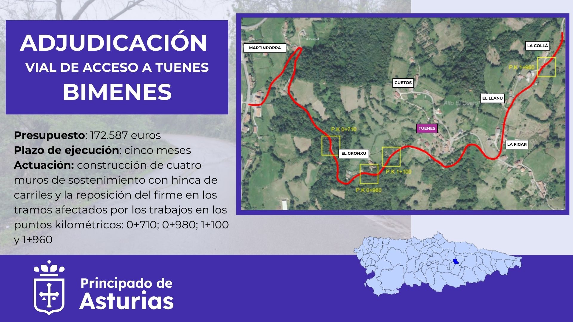 Fomento invierte 172.500 euros en las obras de mejora del vial de Tuenes, en Bimenes Fomento invierte 172.500 euros en las obras de mejora del vial de Tuenes, en Bimenes
