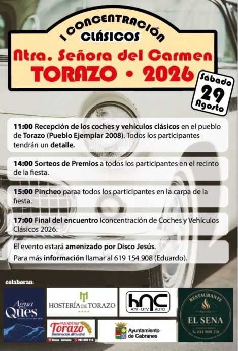 Torazo acoge una concentración de coches y vehículos clásicos el 29 de agosto