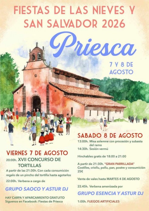 Priesca celebra las Fiestas de las Nieves y San Salvador los días 7 y 8 de agosto