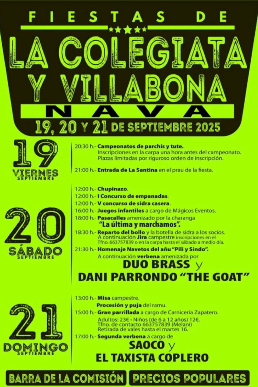 Nava celebra las Fiestas de La Colegiata y Villabona 2025 con música, concursos y tradiciones Nava celebra las Fiestas de La Colegiata y Villabona 2025 con música, concursos y tradiciones