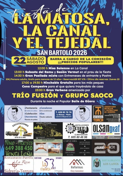 Fiestas de La Matosa, La Canal y El Tejedal: San Bartolo 2026 llega a Piloña con paellada, música y tradición