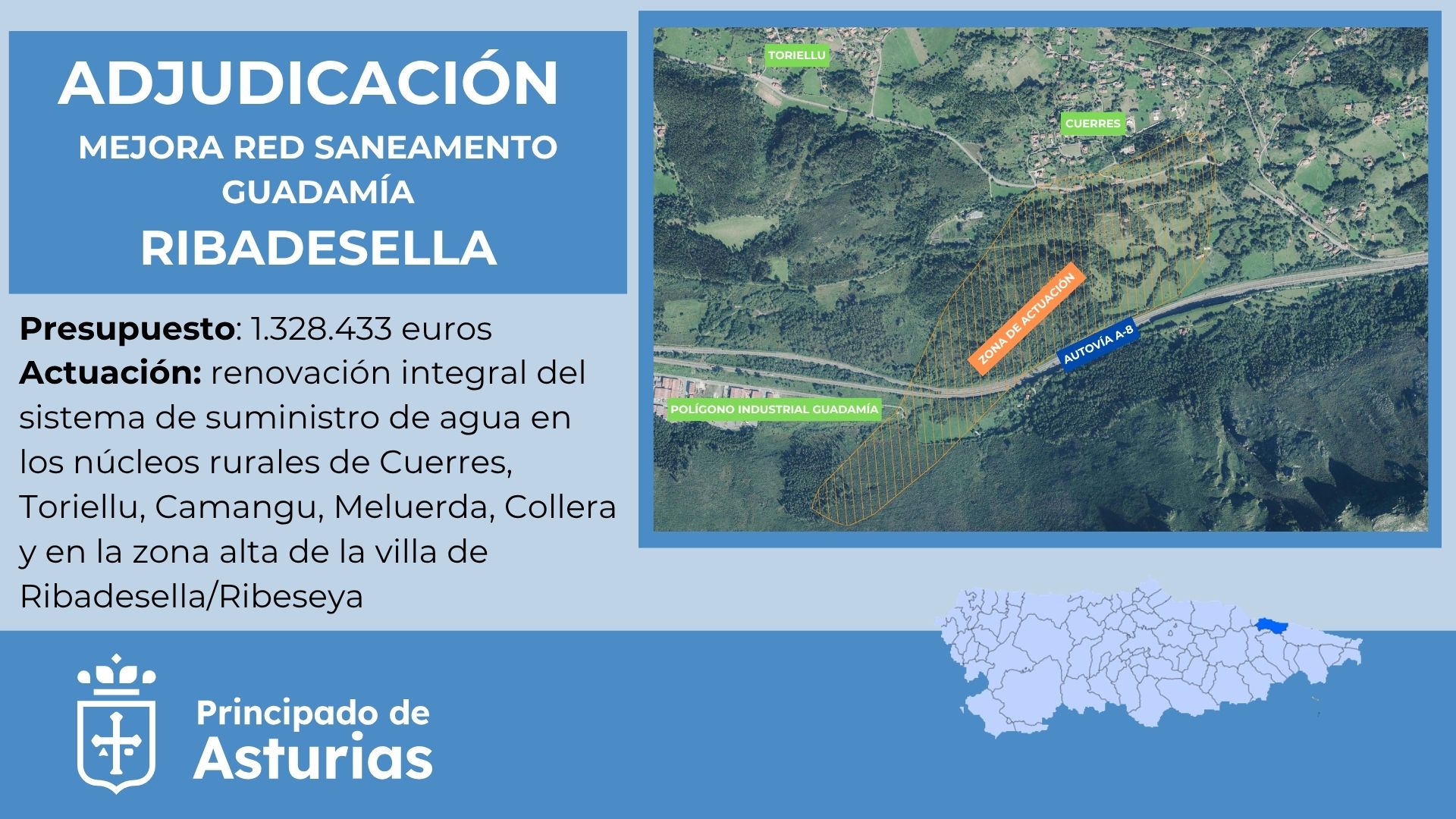 El Principado adjudica la mejora de la red de abastecimiento de Guadamía por 1,3 millones de euros
