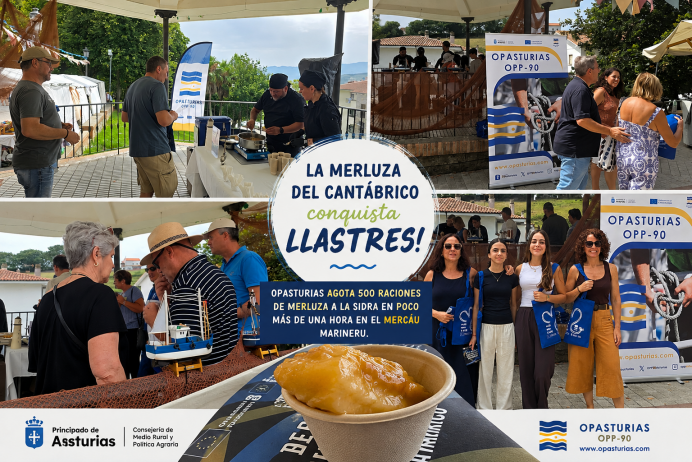 OPASTURIAS agota 500 raciones de merluza a la sidra en poco más de una hora en Llastres
